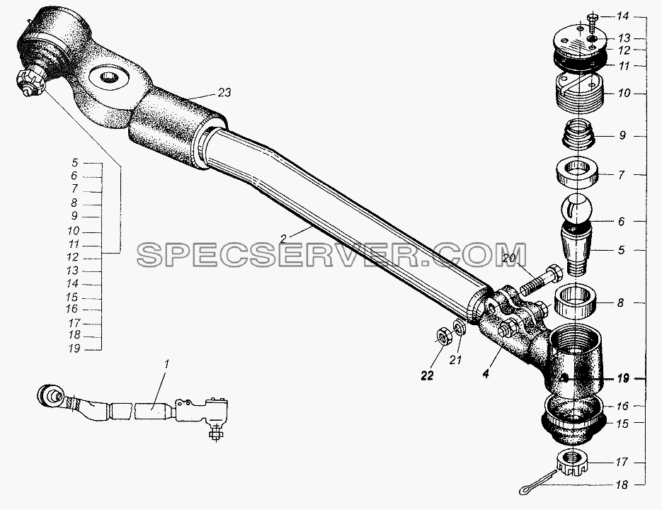 Тяга продольная рулевая для МАЗ-54326 (список запасных частей)