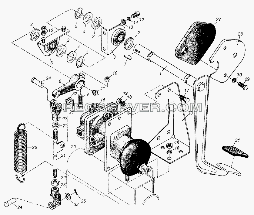 Привод тормозного крана для МАЗ-54326 (список запасных частей)