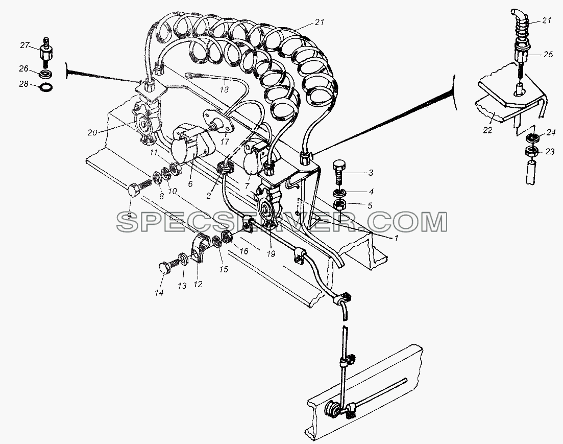 Установка электропневмовыводов полуприцепа для МАЗ-54326 (список запасных частей)