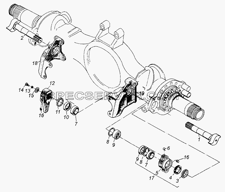Привод тормозов среднего моста для МАЗ-54326 (список запасных частей)