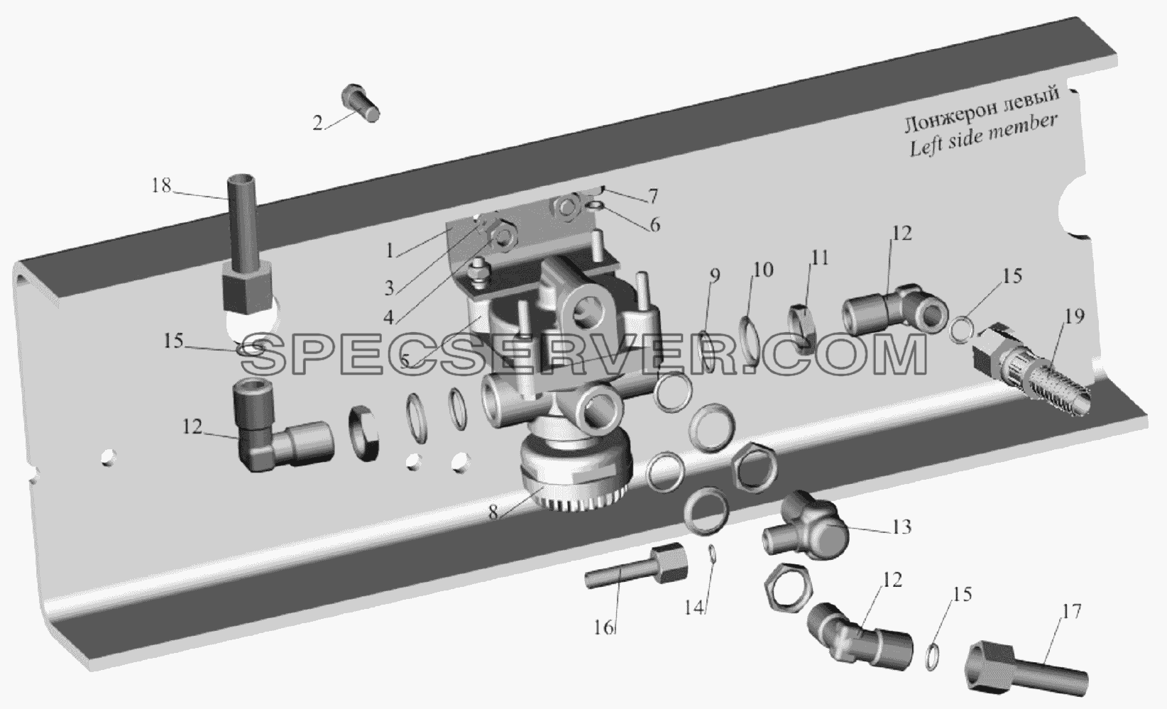 Установка ускорительного клапана 555102-3518004 и присоединительной арматуры для МАЗ-651705 (список запасных частей)
