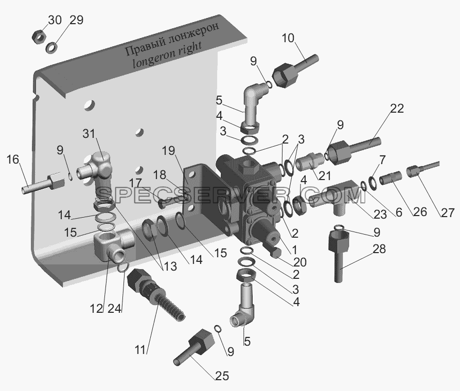 Крепление четырехконтурного клапана 551605-3515002 для МАЗ-551605 (список запасных частей)