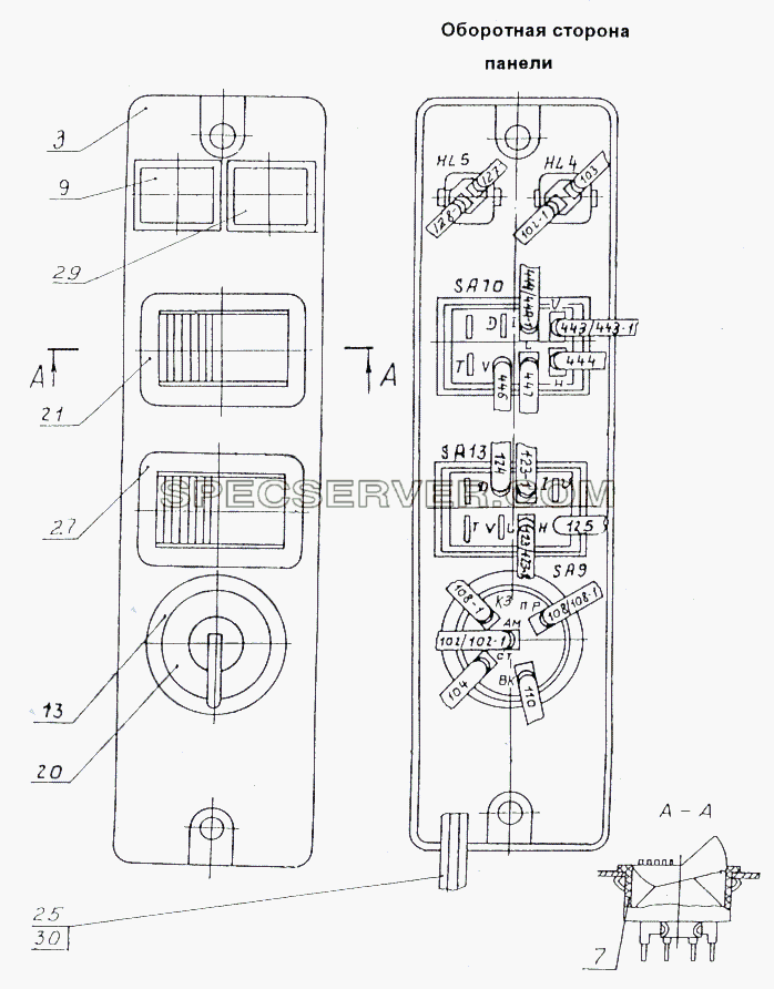 Панель переключателей для МАЗ-74131 (список запасных частей)