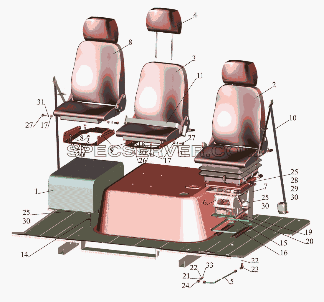 Установка и пневмопитание сидений 4371-6800006 для МАЗ-437040 (Зубрёнок) (список запасных частей)