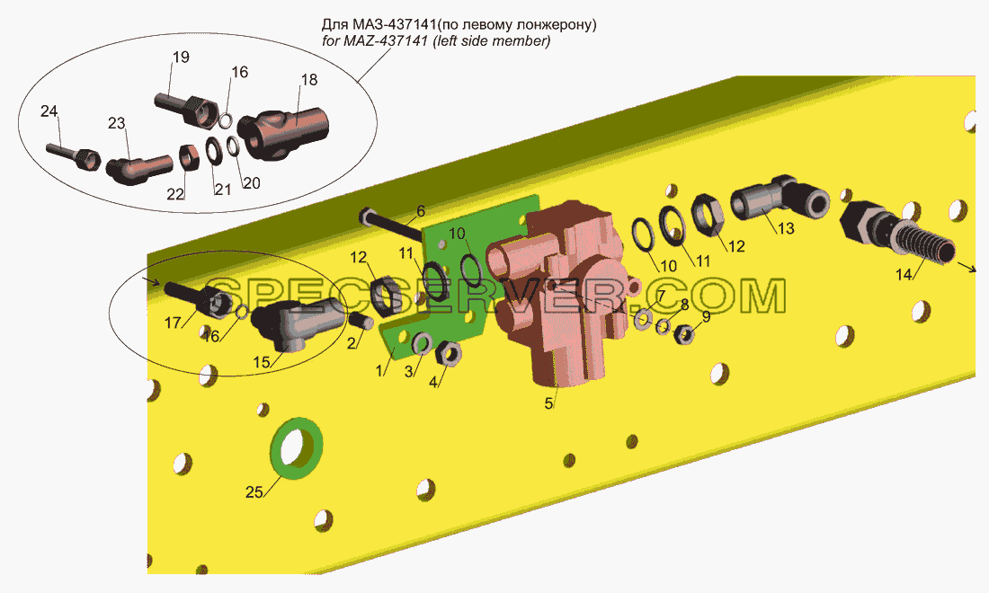 Установка передних модуляторов и присоединительной арматуры для МАЗ-437040 (Зубрёнок) (список запасных частей)