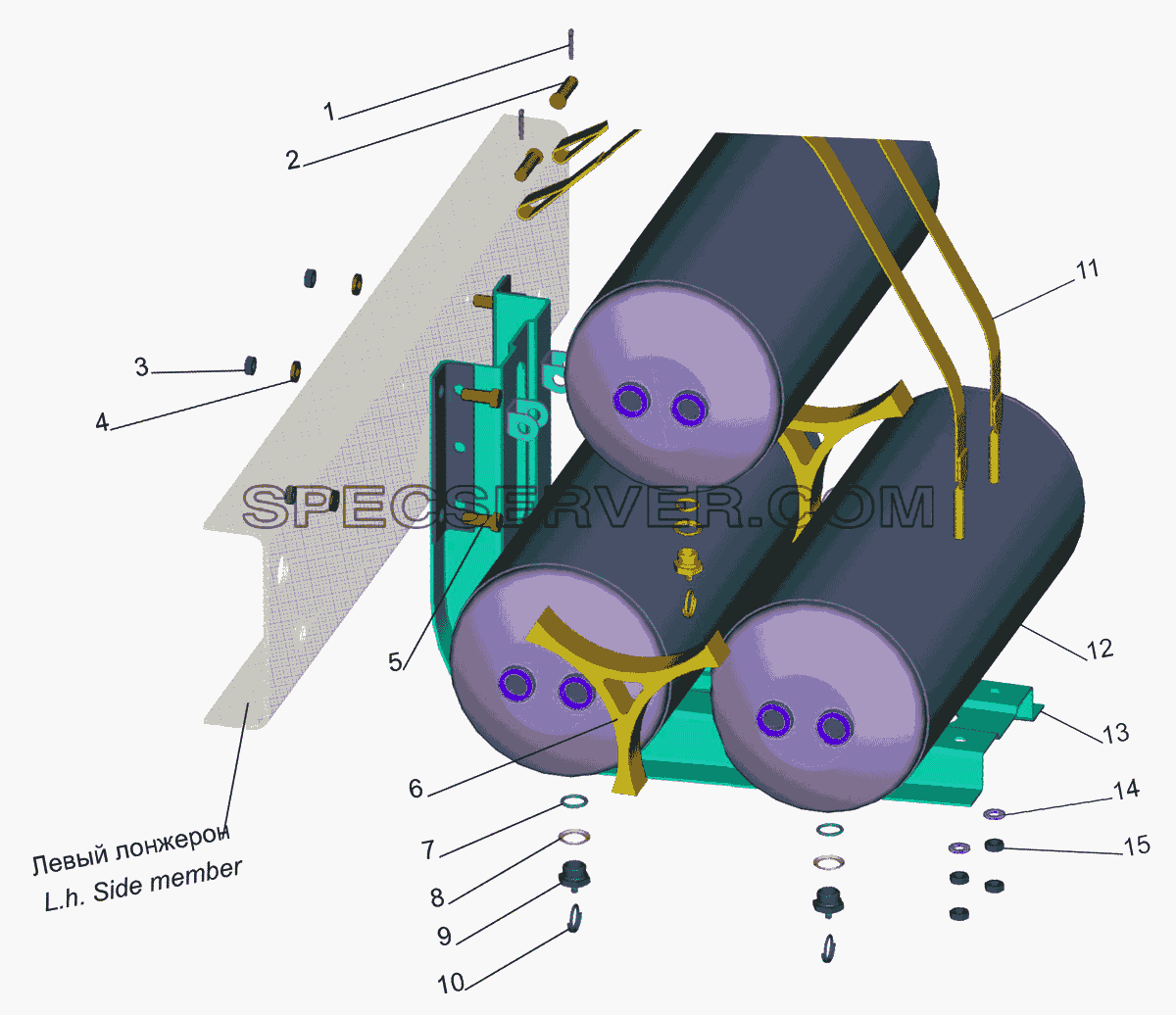 Крепление ресиверов для МАЗ-437040 (Зубрёнок) (список запасных частей)