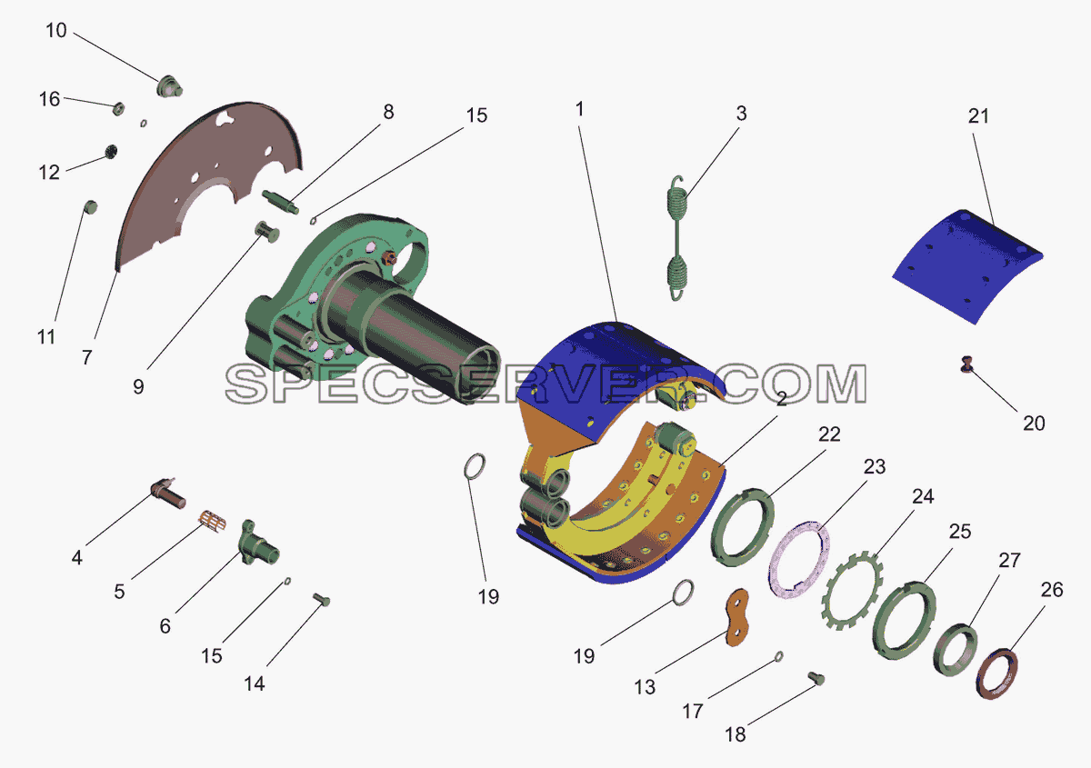 Тормоз заднего колеса для МАЗ-437040 (Зубрёнок) (список запасных частей)