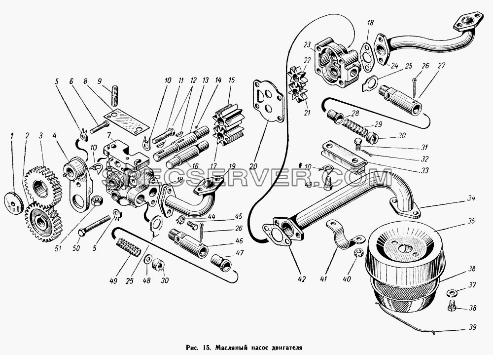 Масляный насос двигателя для МАЗ-504А (список запасных частей)