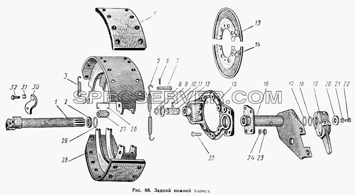 Задний ножной тормоз для МАЗ-504А (список запасных частей)