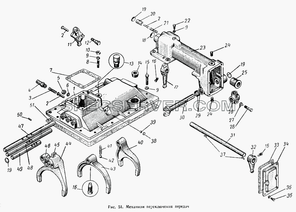Механизм переключения передач для МАЗ-504А (список запасных частей)