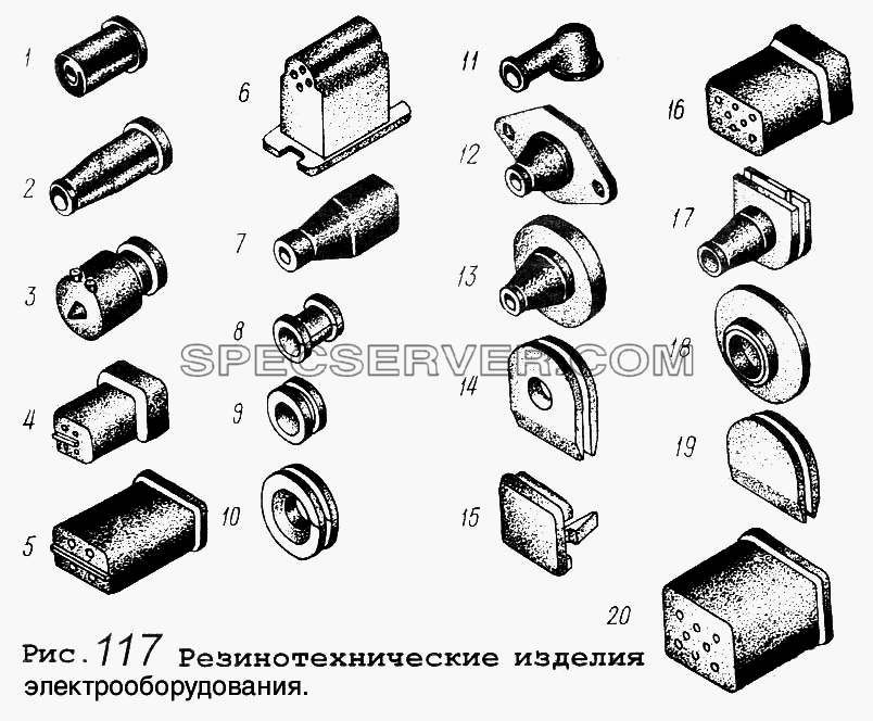 Резинотехнические изделия электрооборудования для МАЗ-5434 (список запасных частей)