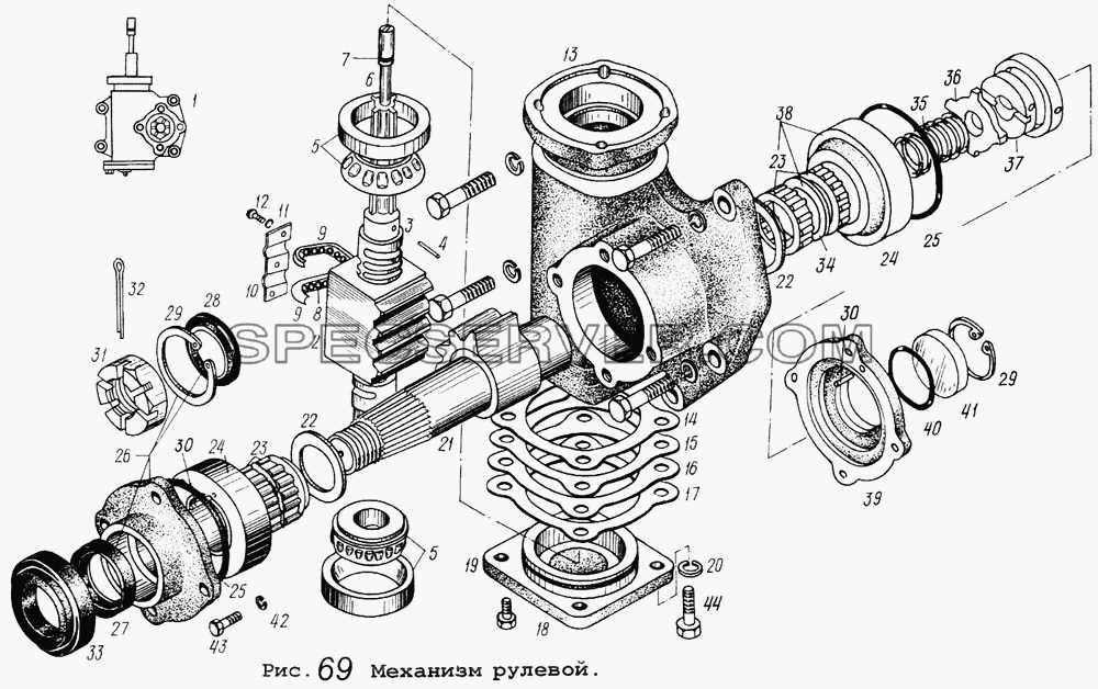 Механизм рулевой для МАЗ-5434 (список запасных частей)