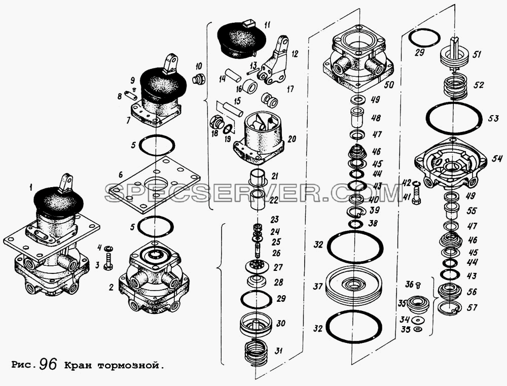 Кран тормозной для МАЗ-5434 (список запасных частей)