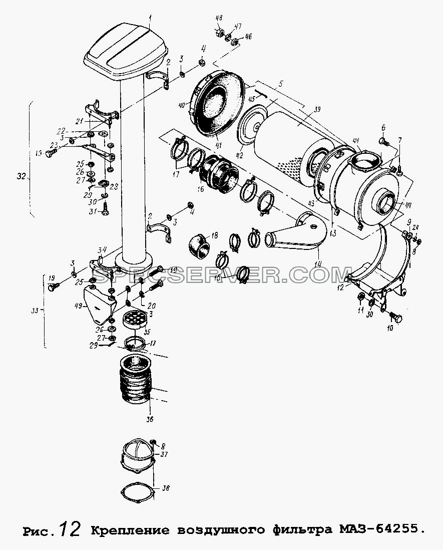 Крепление воздушного фильтра МАЗ-64255 для МАЗ-5434 (список запасных частей)
