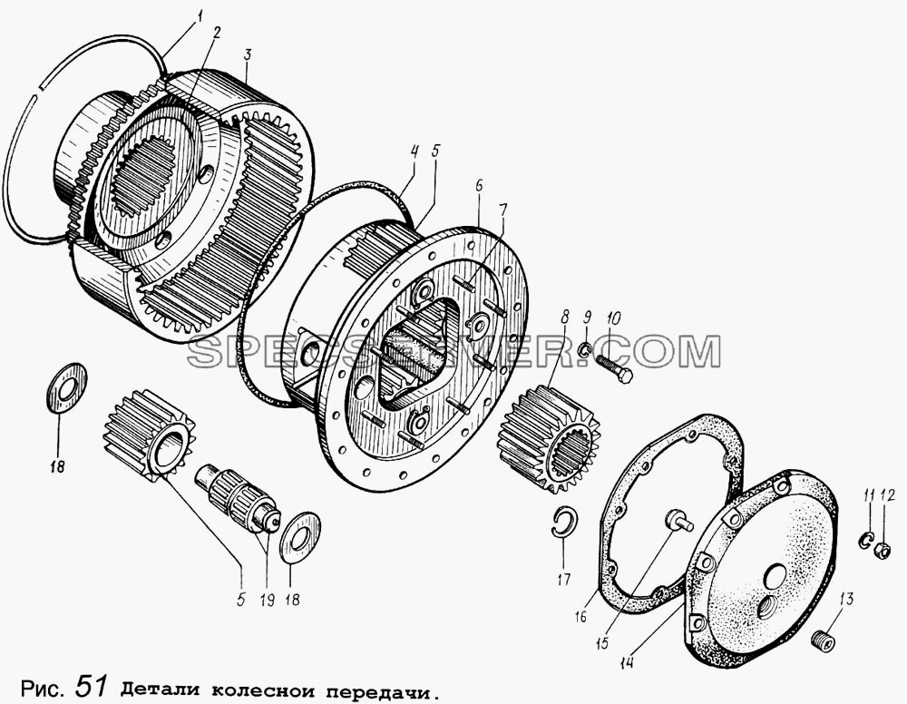 Детали колесной передачи для МАЗ-5434 (список запасных частей)