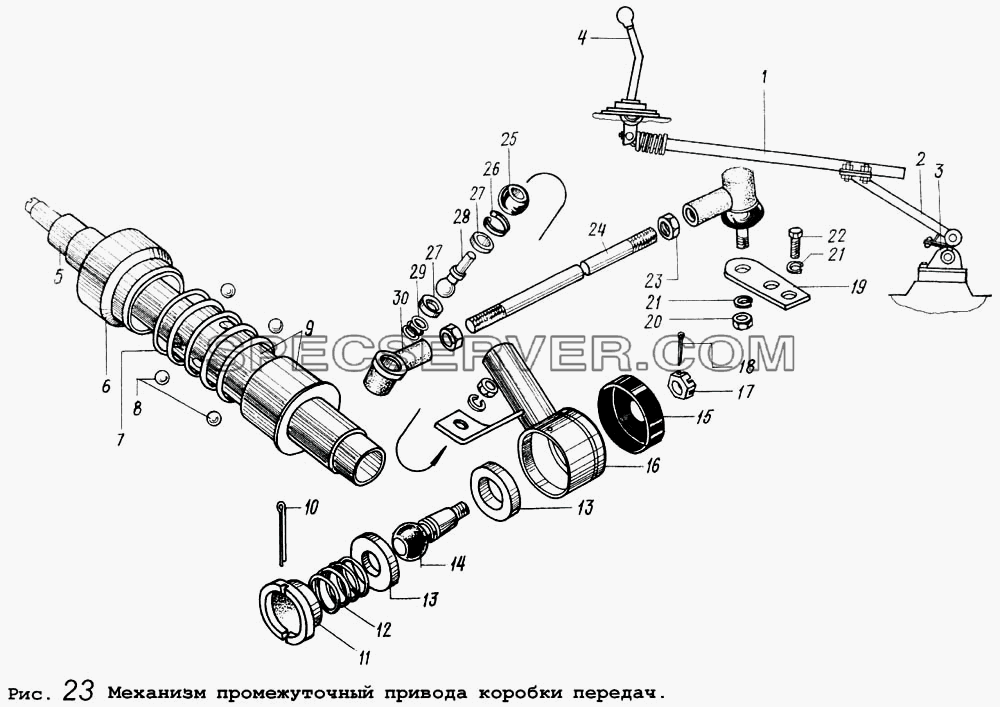 Механизм промежуточный привода коробки передач для МАЗ-5434 (список запасных частей)