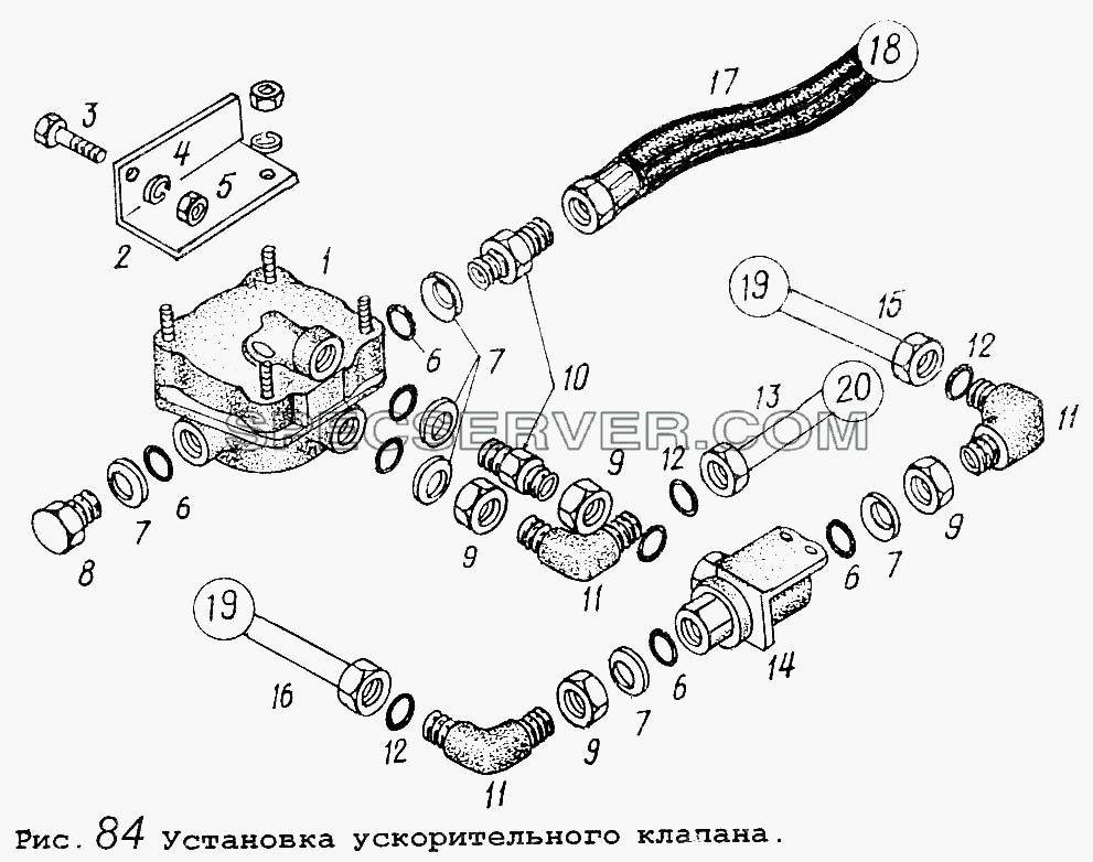 Установка ускорительного клапана для МАЗ-5434 (список запасных частей)