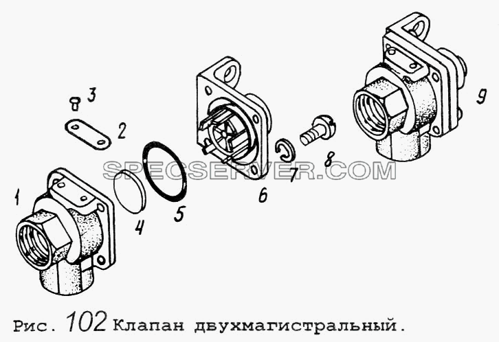 Клапан двухмагистральный для МАЗ-5434 (список запасных частей)