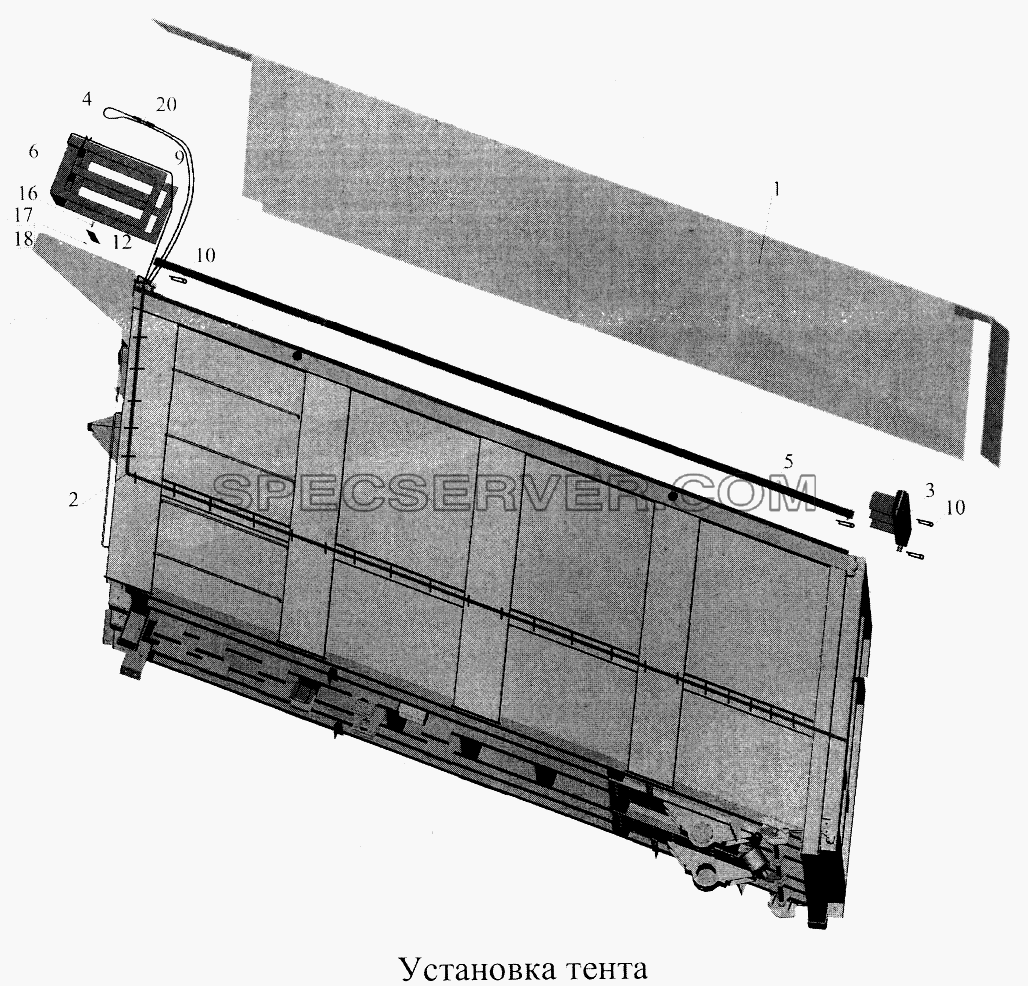 Установка тента для МАЗ-5516А5 (список запасных частей)