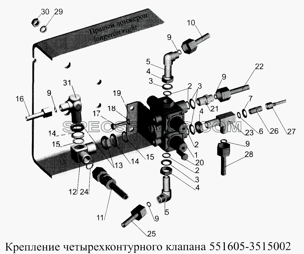 Крепление четырехконтурного клапана 551605-3515002 для МАЗ-5516А5 (список запасных частей)