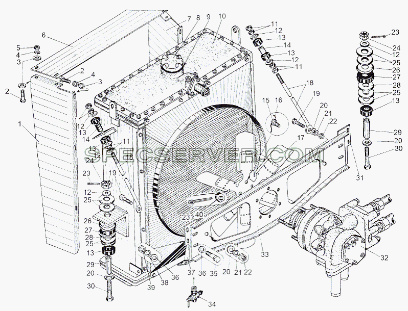 Установка радиатора гидротрансмиссии 543М для МАЗ-543 (7310) (список запасных частей)