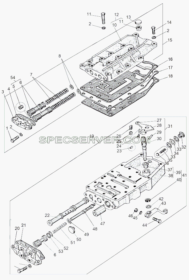 Механизм управления трансмиссией 543-1712010 для МАЗ-543 (7310) (список запасных частей)