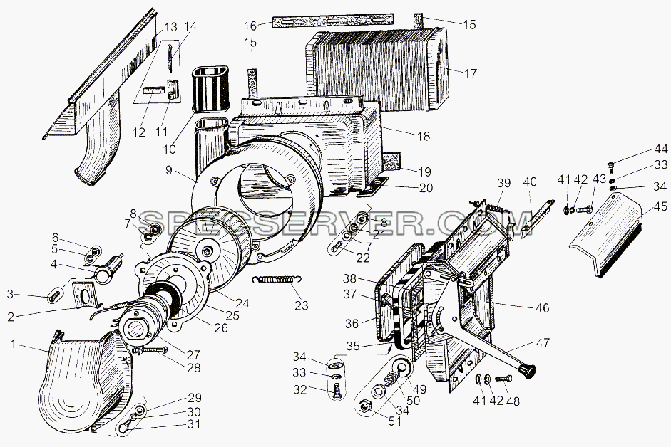 Отопитель кабины для МАЗ-543 (7310) (список запасных частей)