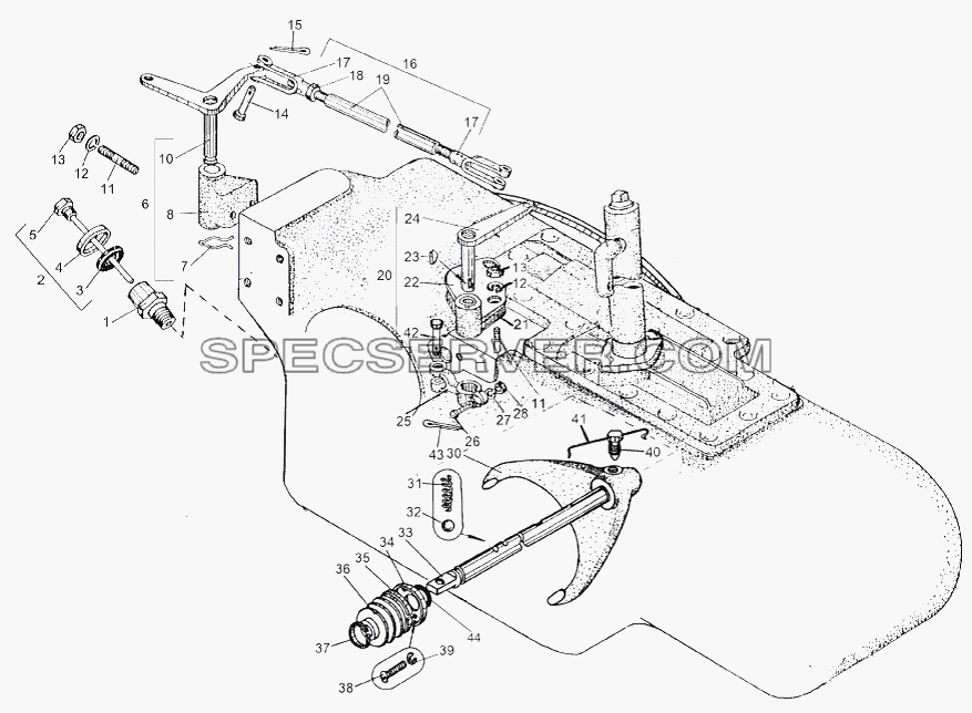 Рычаги, тяга и вилка отключения трансмиссии для МАЗ-543 (7310) (список запасных частей)