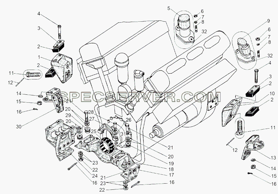 Подвеска двигателя, сапуны для МАЗ-543 (7310) (список запасных частей)