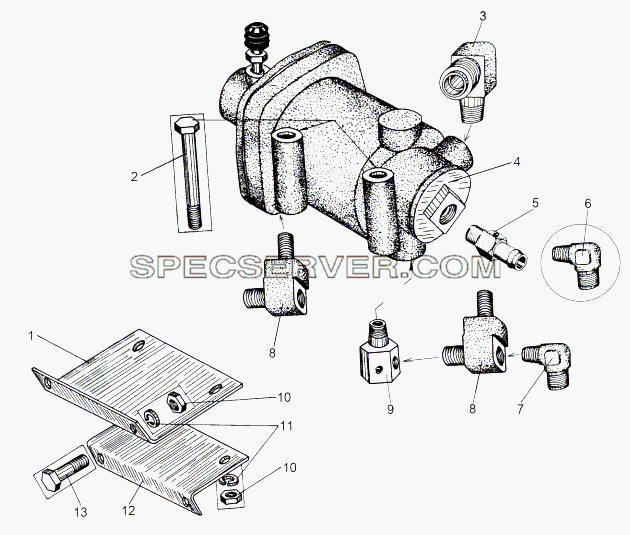 Установка тормозного крана для МАЗ-543 (7310) (список запасных частей)
