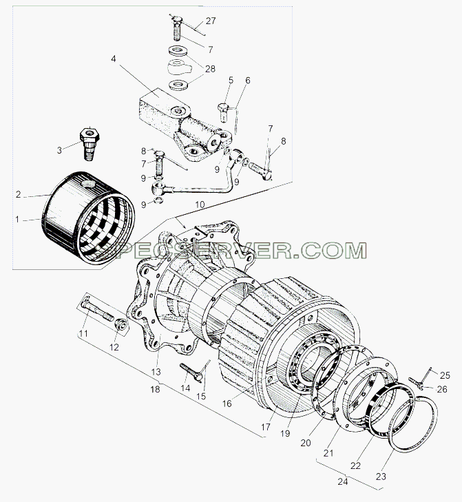 Ступица колеса с тормозом 543-3103005-12 для МАЗ-543 (7310) (список запасных частей)