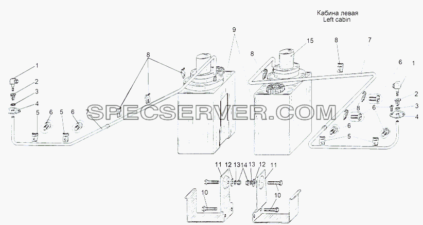 Установка омывателей 543, 543А для МАЗ-543 (7310) (список запасных частей)