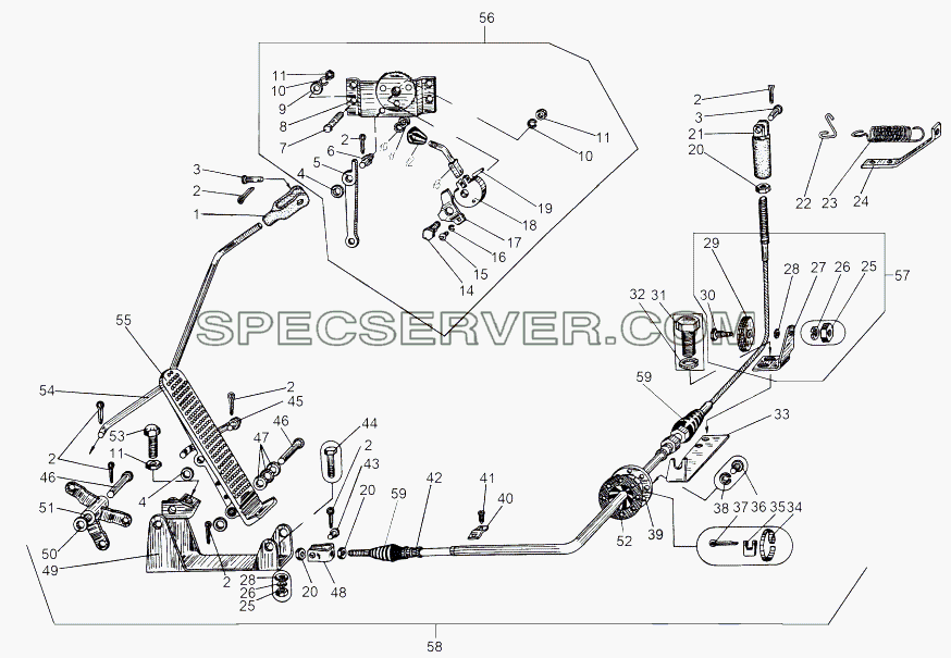 Привод управления акселератором 7911-1100015-10 для МАЗ-543 (7310) (список запасных частей)