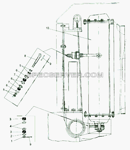 Установка радиатора для МАЗ-543 (7310) (список запасных частей)