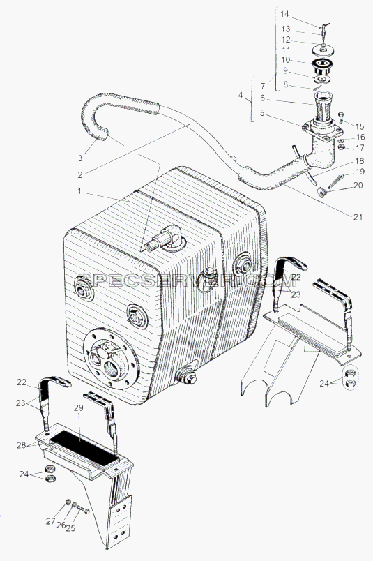 Установка масляного бака гидротрансформатора 543 для МАЗ-543 (7310) (список запасных частей)
