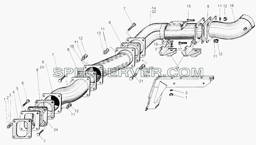 Установка выхлопных труб 543 М для МАЗ-543 (7310) (список запасных частей)