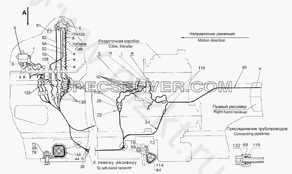Установка крана и трубопроводов управления РК для МАЗ-543 (7310) (список запасных частей)