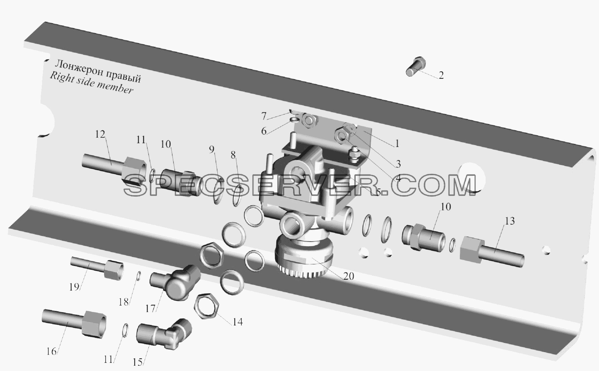 Установка ускорительного клапана 543403-3518004 для МАЗ-6303A3, 6303A5 (список запасных частей)