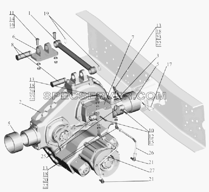 Установка редуктора отбора мощности для МАЗ-6303A3, 6303A5 (список запасных частей)