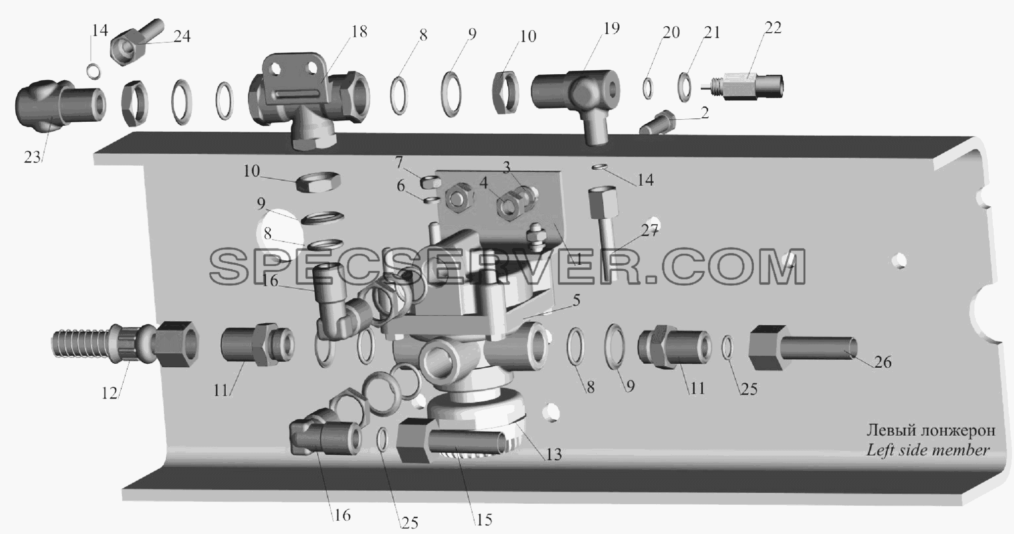 Установка ускорительного клапана 555102-3518004 для МАЗ-6303A3, 6303A5 (список запасных частей)