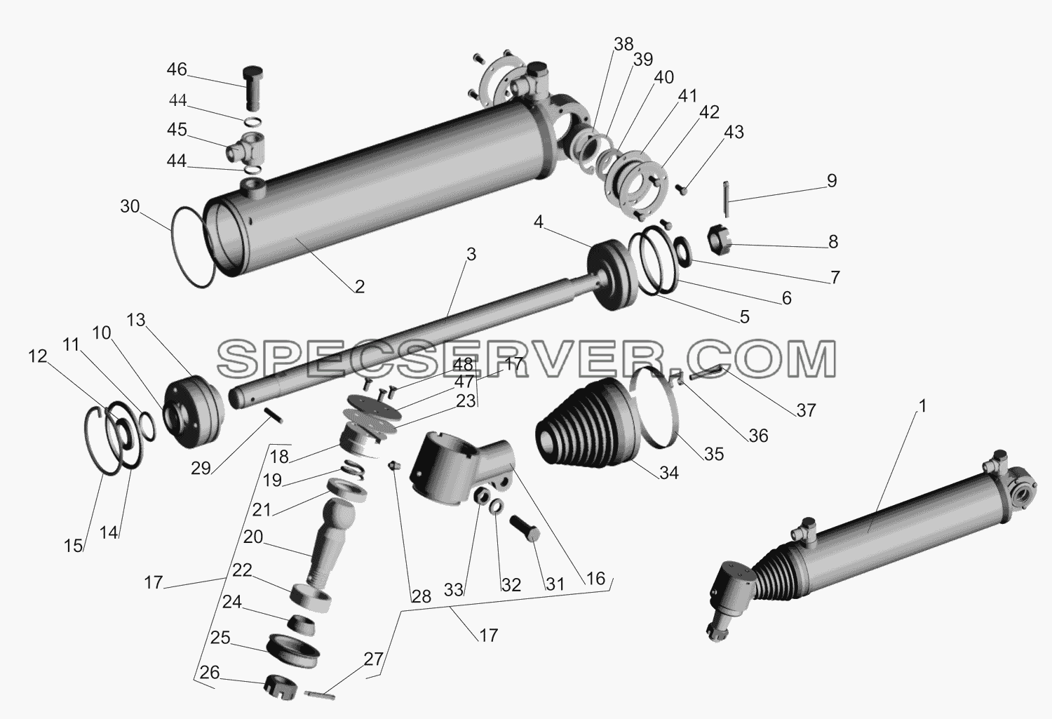 Силовой цилиндр гидроусилителя рулевого управления для МАЗ-551669 (список запасных частей)