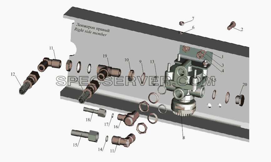 Установка ускорительного клапана 543403-3518004 для МАЗ-533731 (список запасных частей)