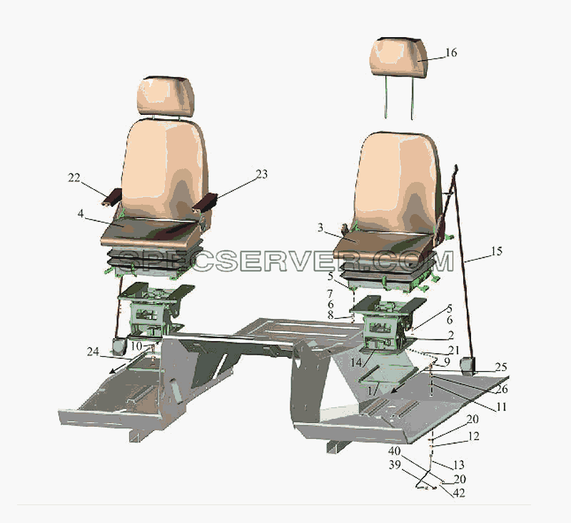 Установка и пневмопитание сидений 5551-6800006-020 для МАЗ-533731 (список запасных частей)