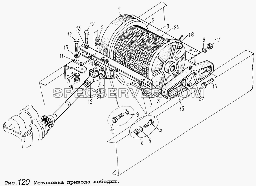 Установка привода лебедки для МАЗ-64255 (список запасных частей)