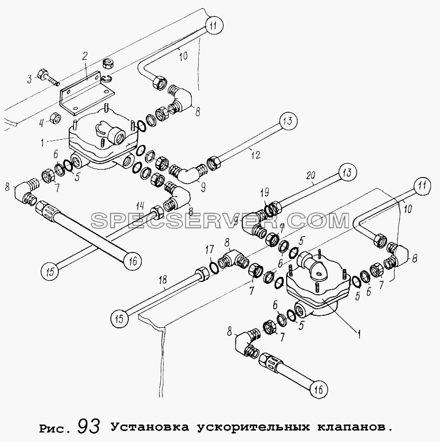 Установка ускорительных клапанов для МАЗ-64255 (список запасных частей)