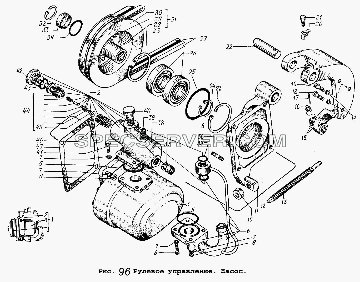 Рулевое управление. Насос для МАЗ-5516 (список запасных частей)