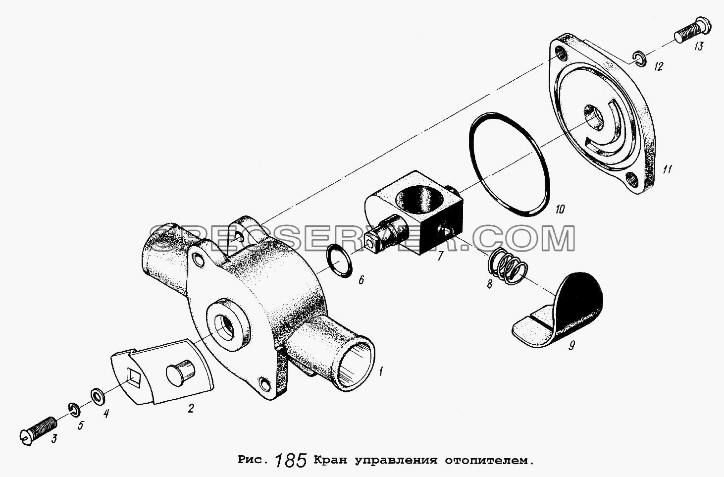 Кран управления отопителем для МАЗ-5516 (список запасных частей)