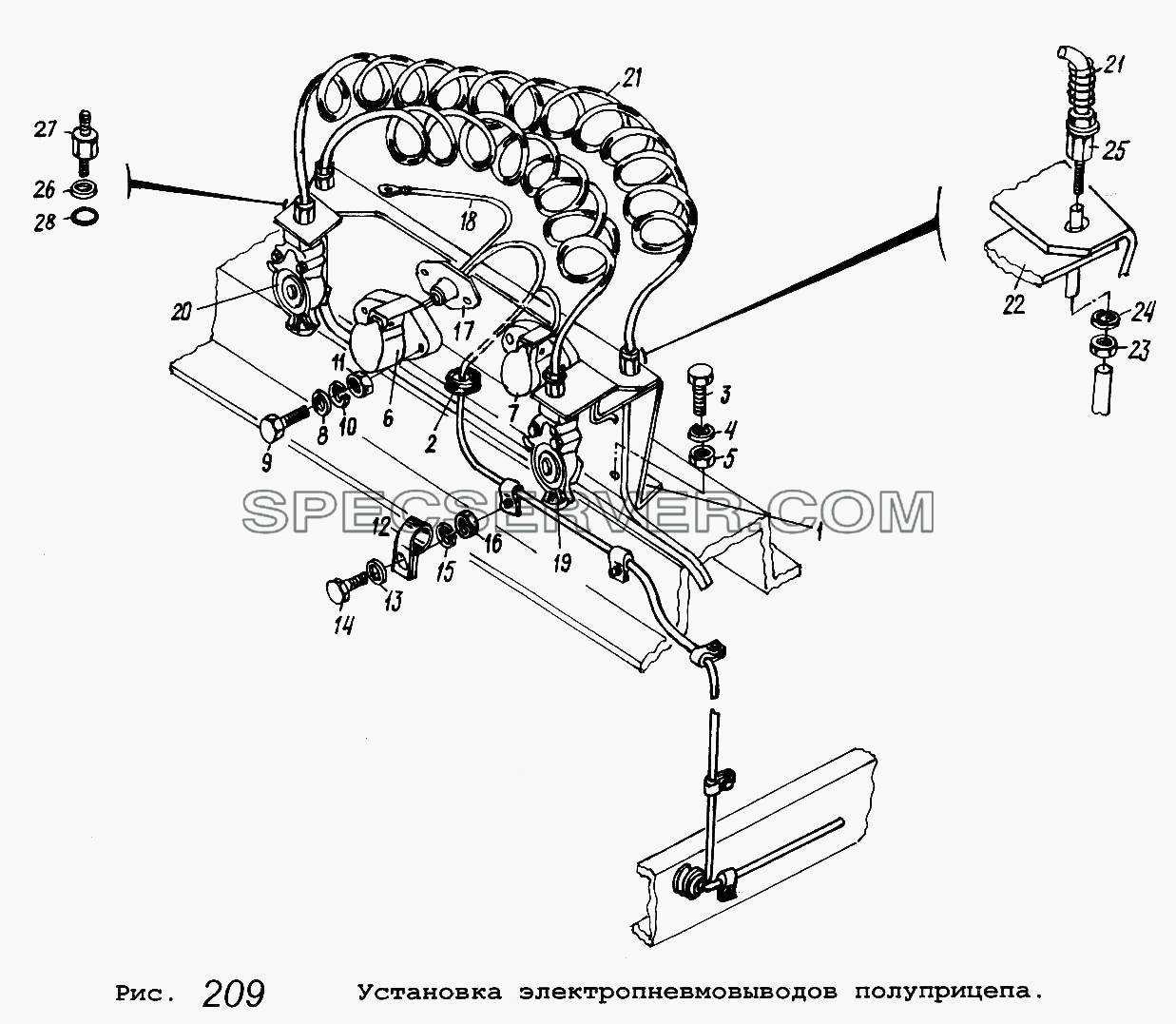 Установка электропневмовыводов полуприцепа для МАЗ-5516 (список запасных частей)