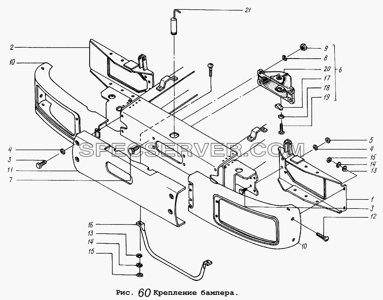 Крепление бампера для МАЗ-5516 (список запасных частей)