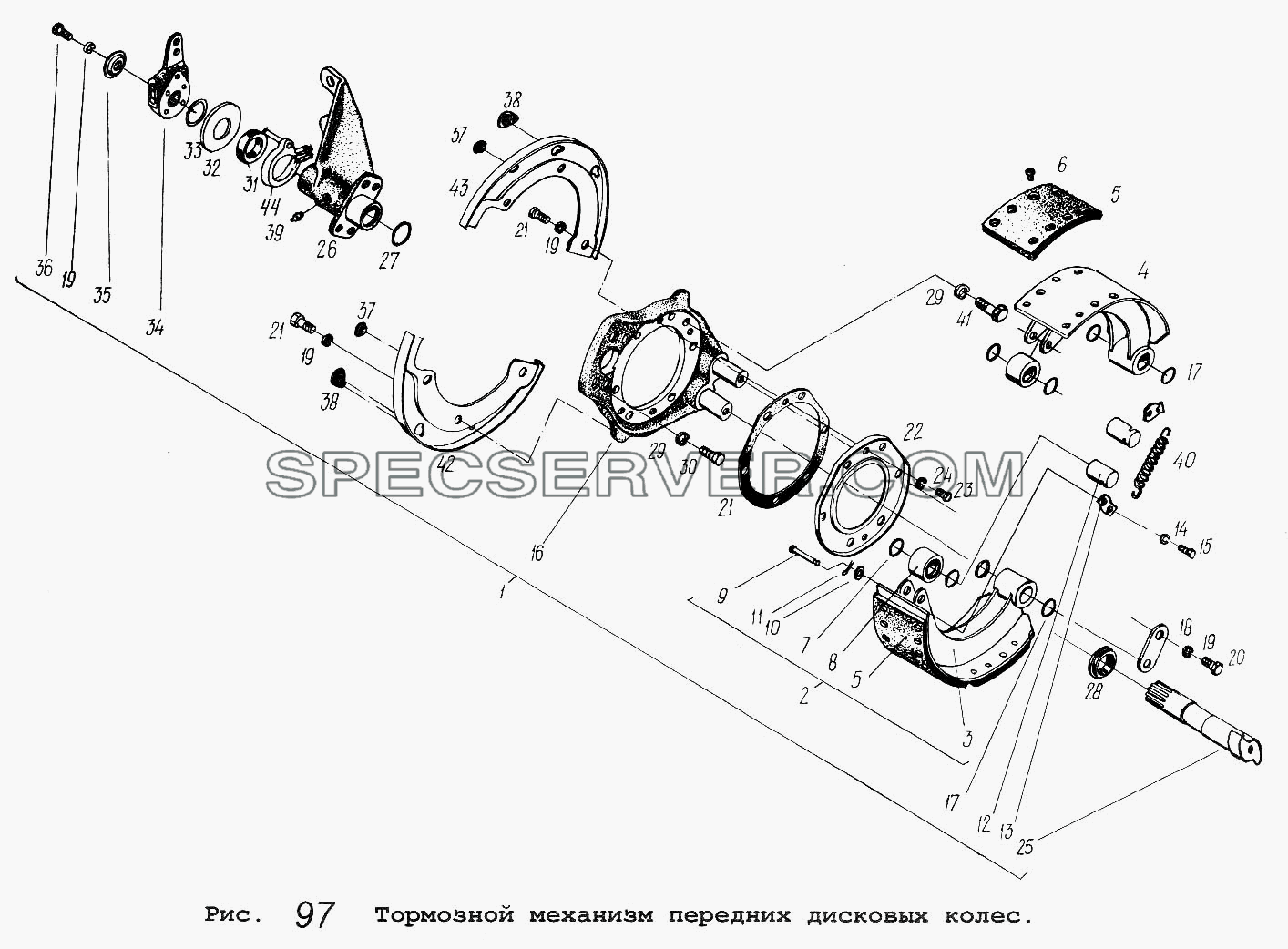 Тормозной механизм передних дисковых колес для МАЗ-5516 (список запасных частей)